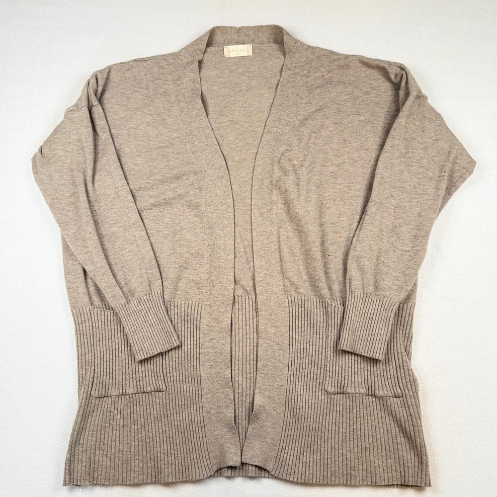 Altar'd State Womens Open Front Cardigan Taupe Brown Ribbed Knit Pockets M/L